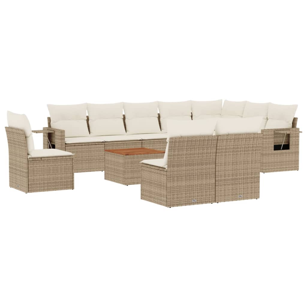 11-tlg. Garten-Sofagarnitur mit Kissen Schwarz Poly Rattan