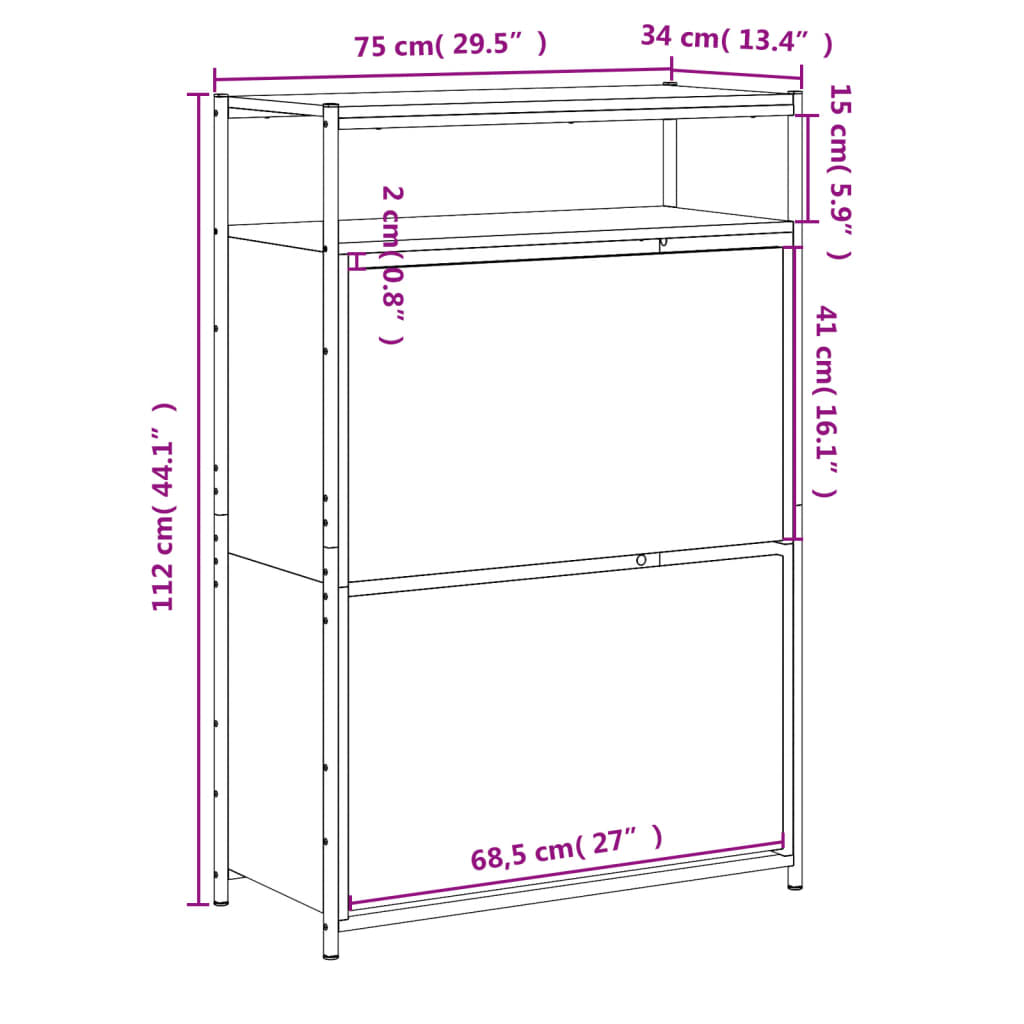 Schuhschrank mit 4 Klappen Sonoma-Eiche 100x34x112 cm