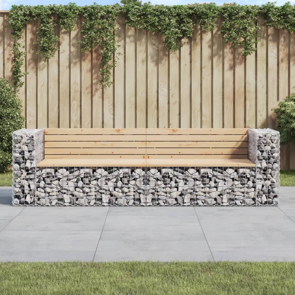 Gartenbank aus Gabionen 244x71x65,5 cm Kiefernholz Imprägniert