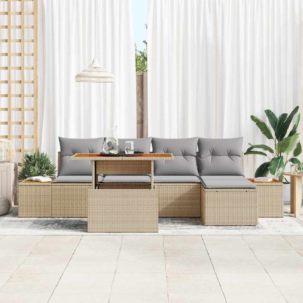 Garten Essgruppe mit Kissen 6 pcs Schwarz und Beige