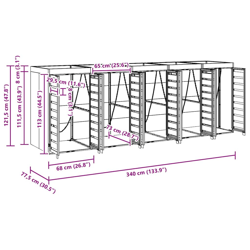 Wagenmüllbehälter für 2 Behälter Stahl Anthrazit