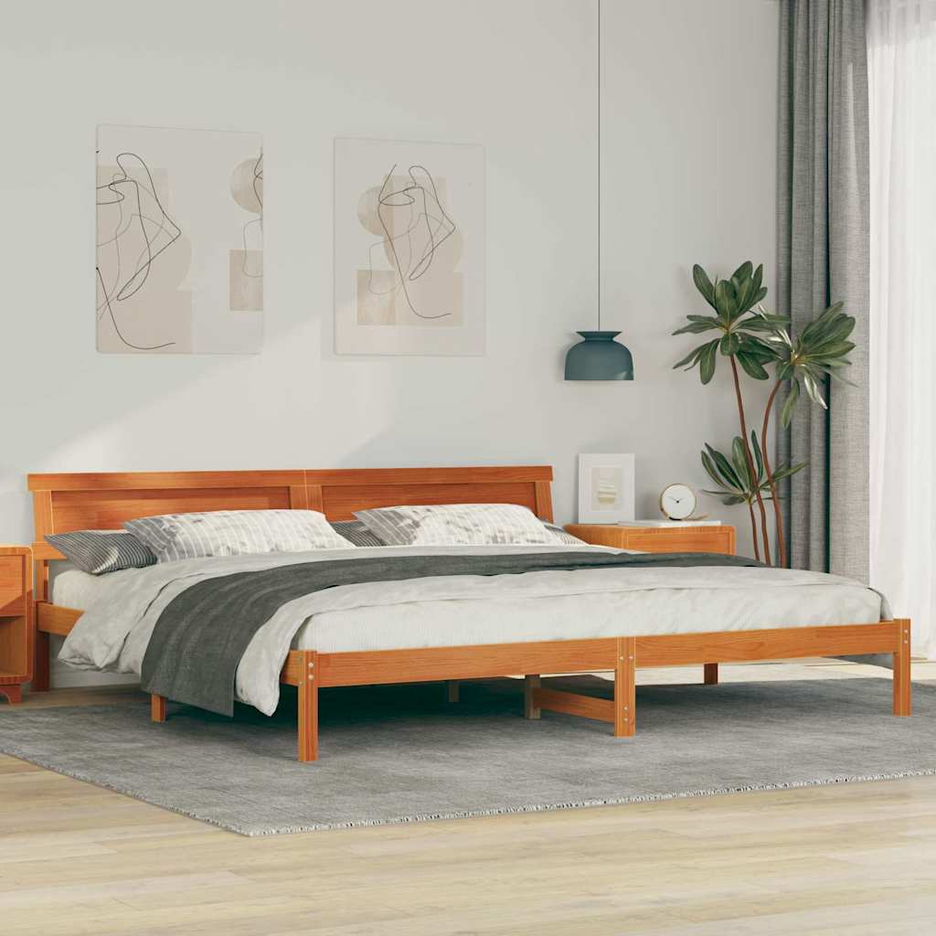 Bettgestell mit Kopfteil Braun 200 x 200 cm Massivholz Kiefer
