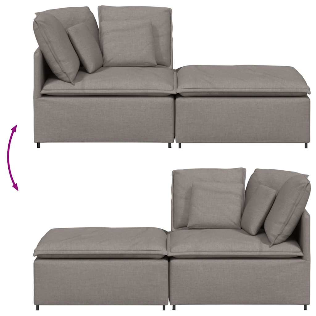 Modulares Sofa mit Fußhocker Kissen Stoff Hellgrau