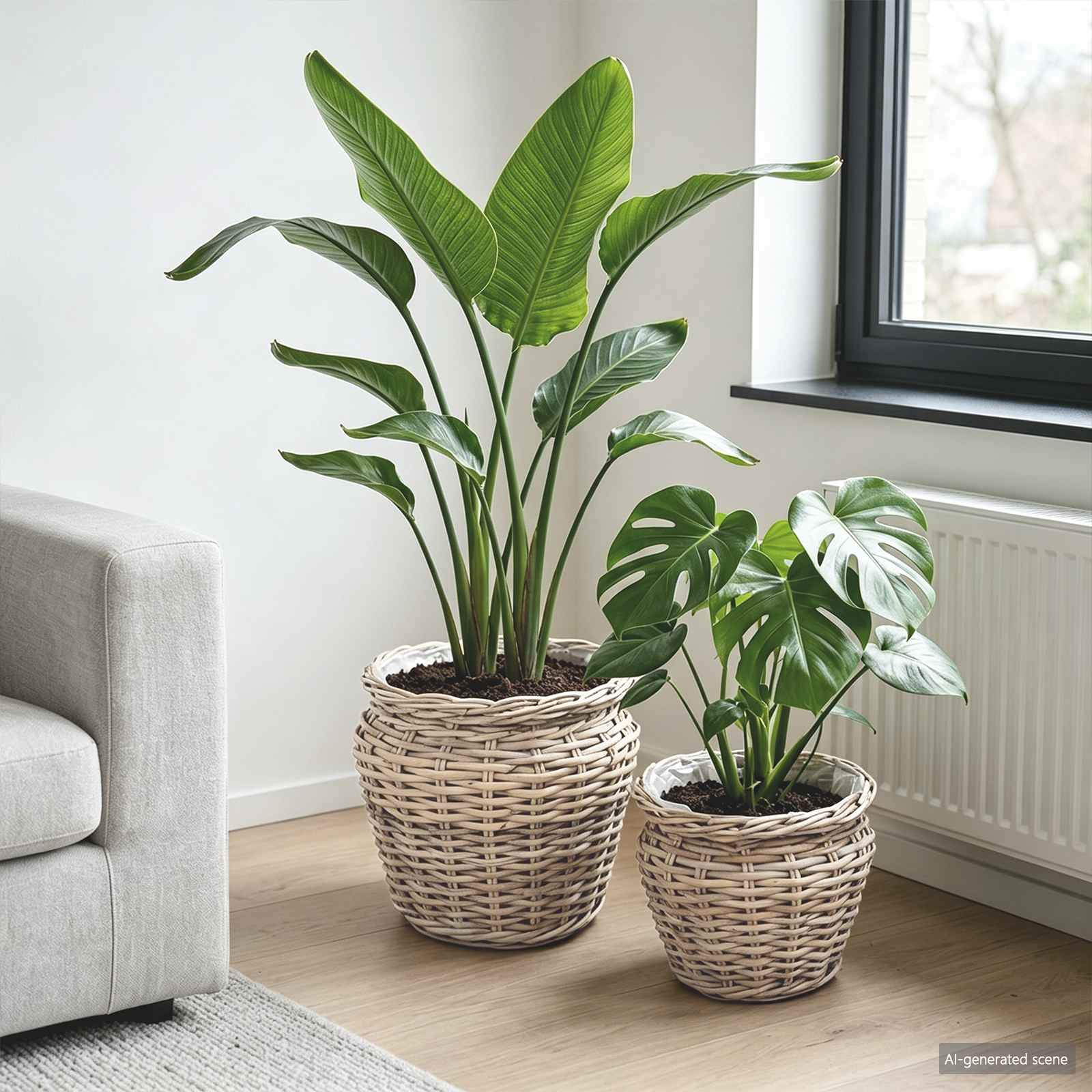 Blumentopfkorb mit Speicher 2 Stk. Natürliches Grau Kubu Rattan