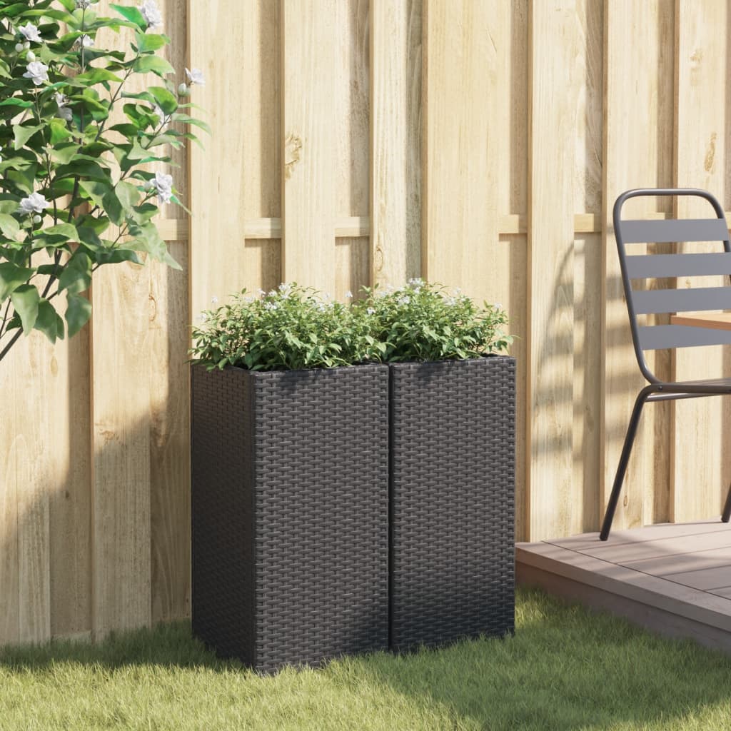 Pflanzkübel 2 Stk. Schwarz 40x40x80 cm Poly Rattan