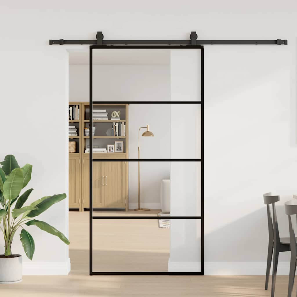 Schiebetür mit Beschlag Schwarz 76x205 cm ESG-Glas