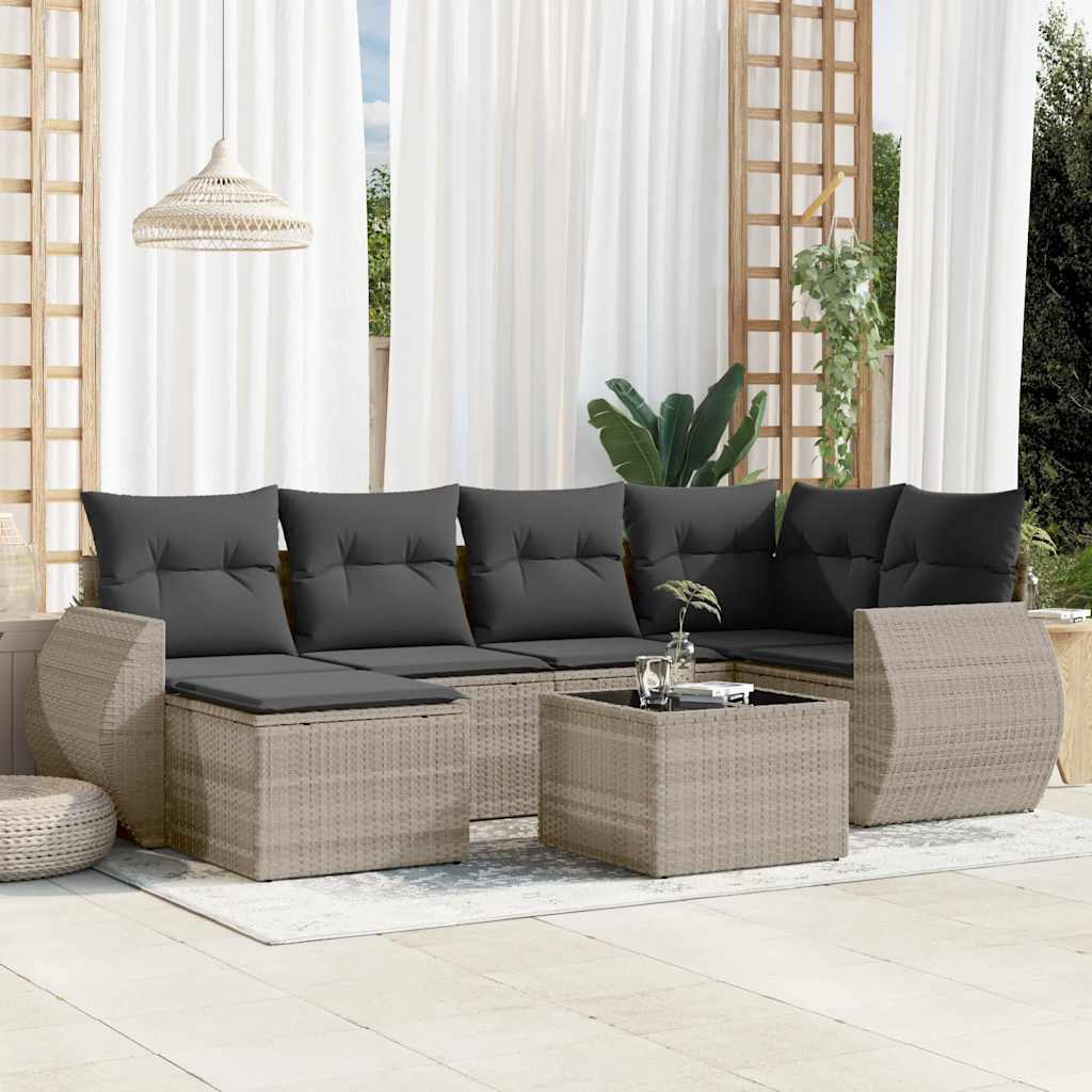 6-tlg. Garten-Sofagarnitur mit Kissen Schwarz Poly Rattan