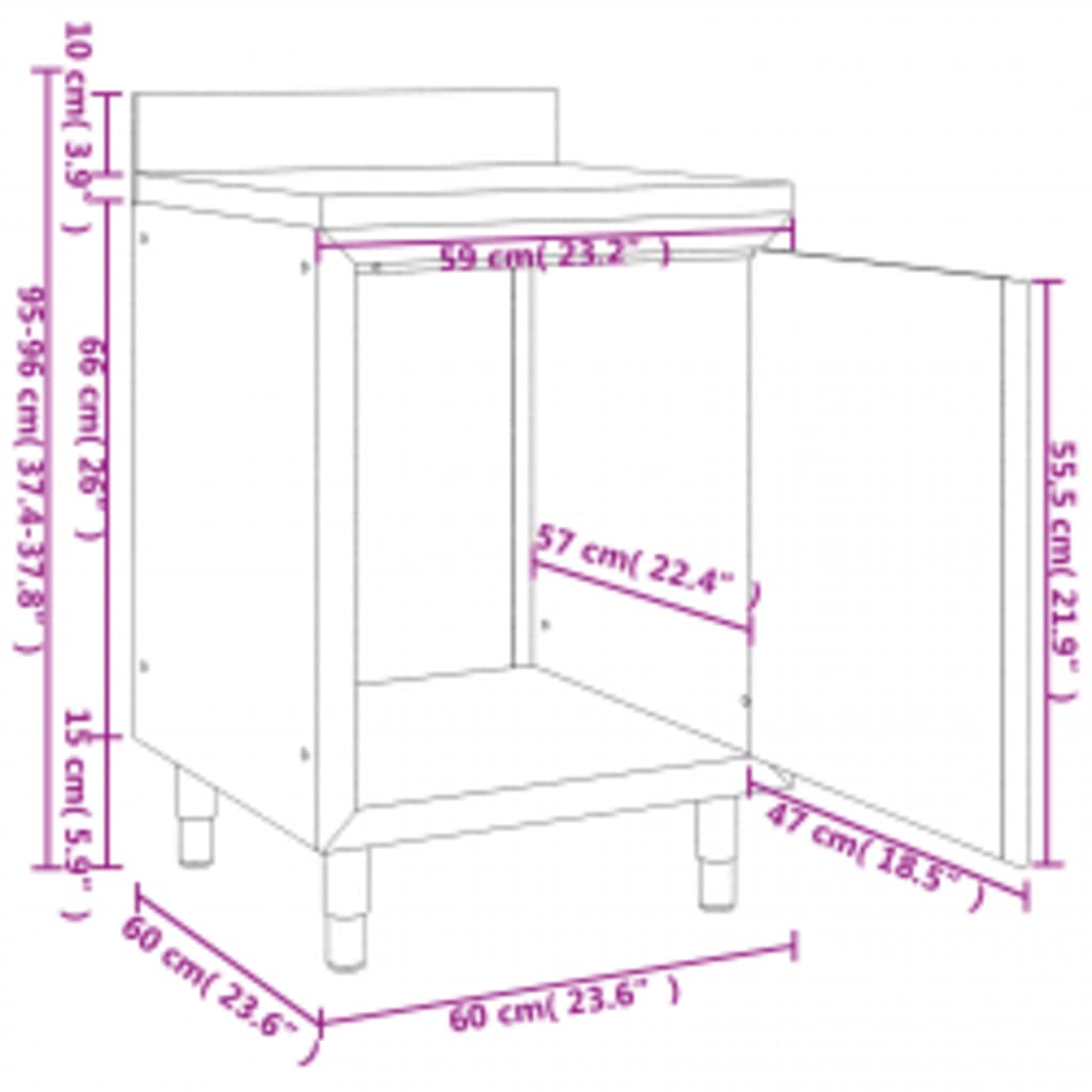 Gewerbe-Küchenschrank mit 2 Schubladen 50x60x96 cm