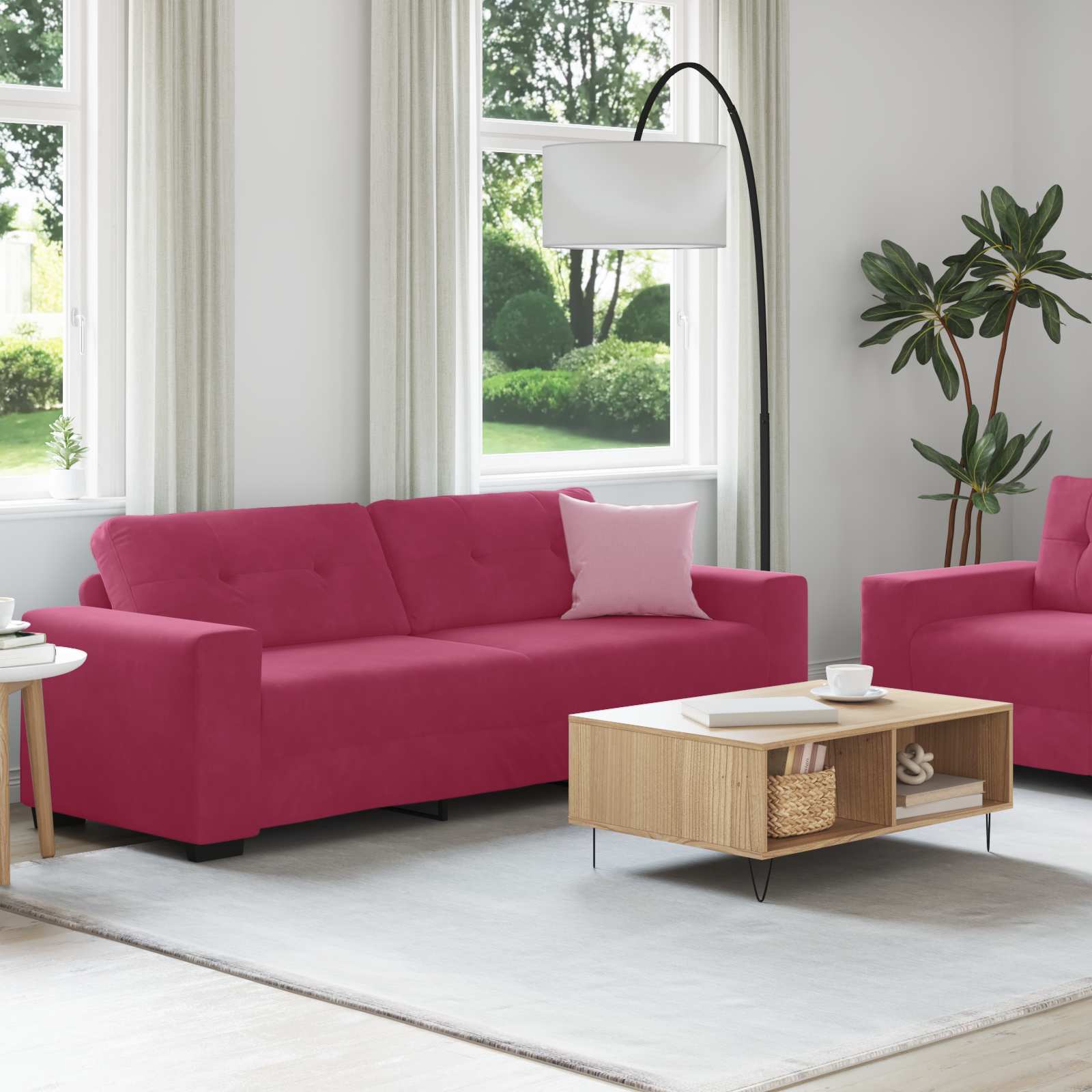 2-teiliges Sofa-Set mit Kissen, hellgrauer Samt