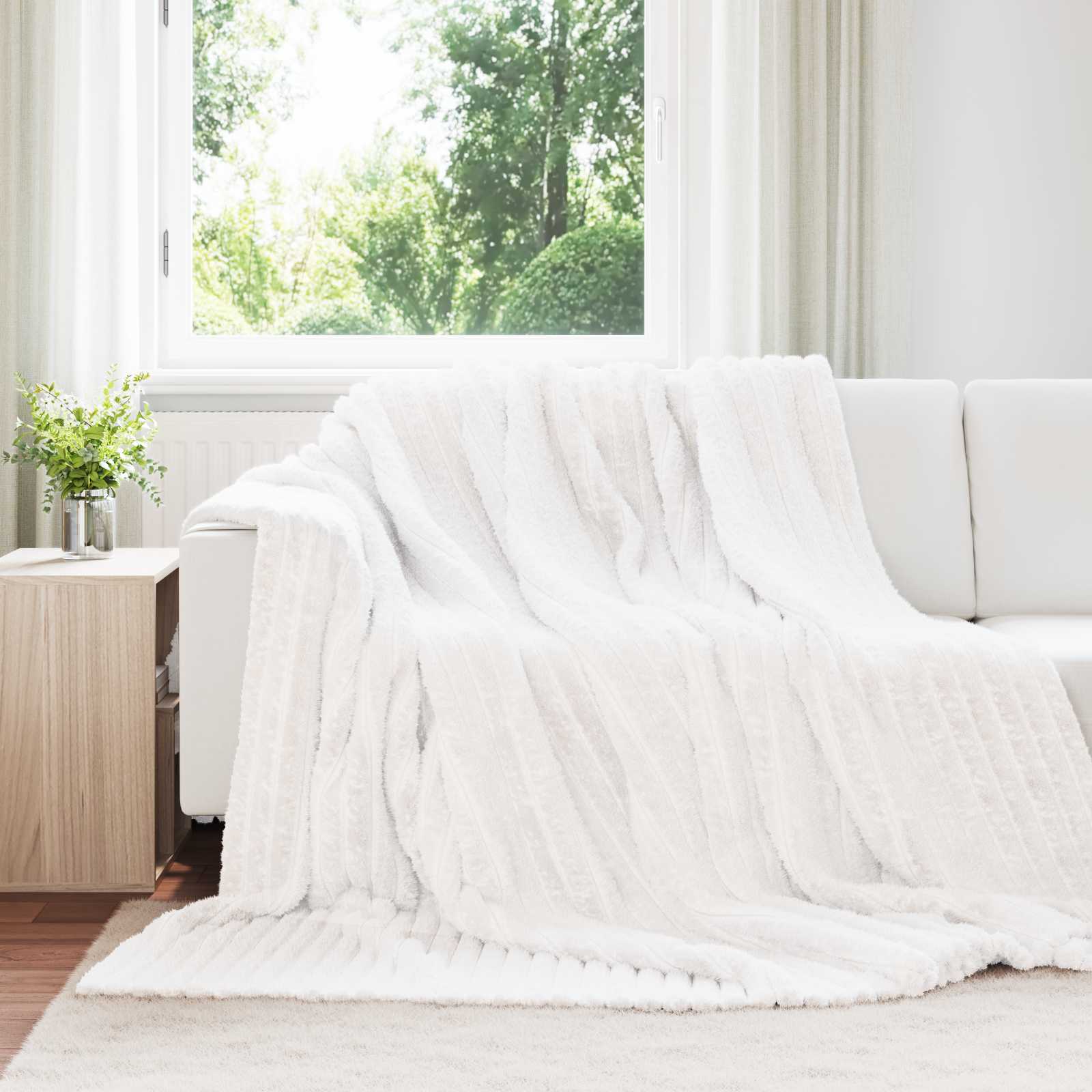 Überwurfdecke Beige 150 x 130 cm Fleece