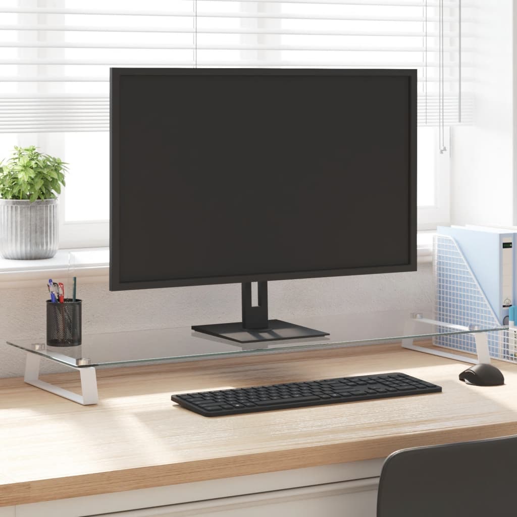 Monitorständer Weiß 60x20x8 cm Hartglas und Metall