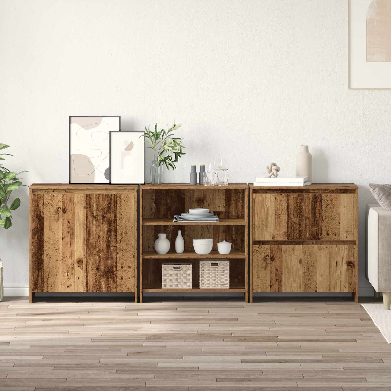 3-tlg. Sideboard Weiß Holzwerkstoff