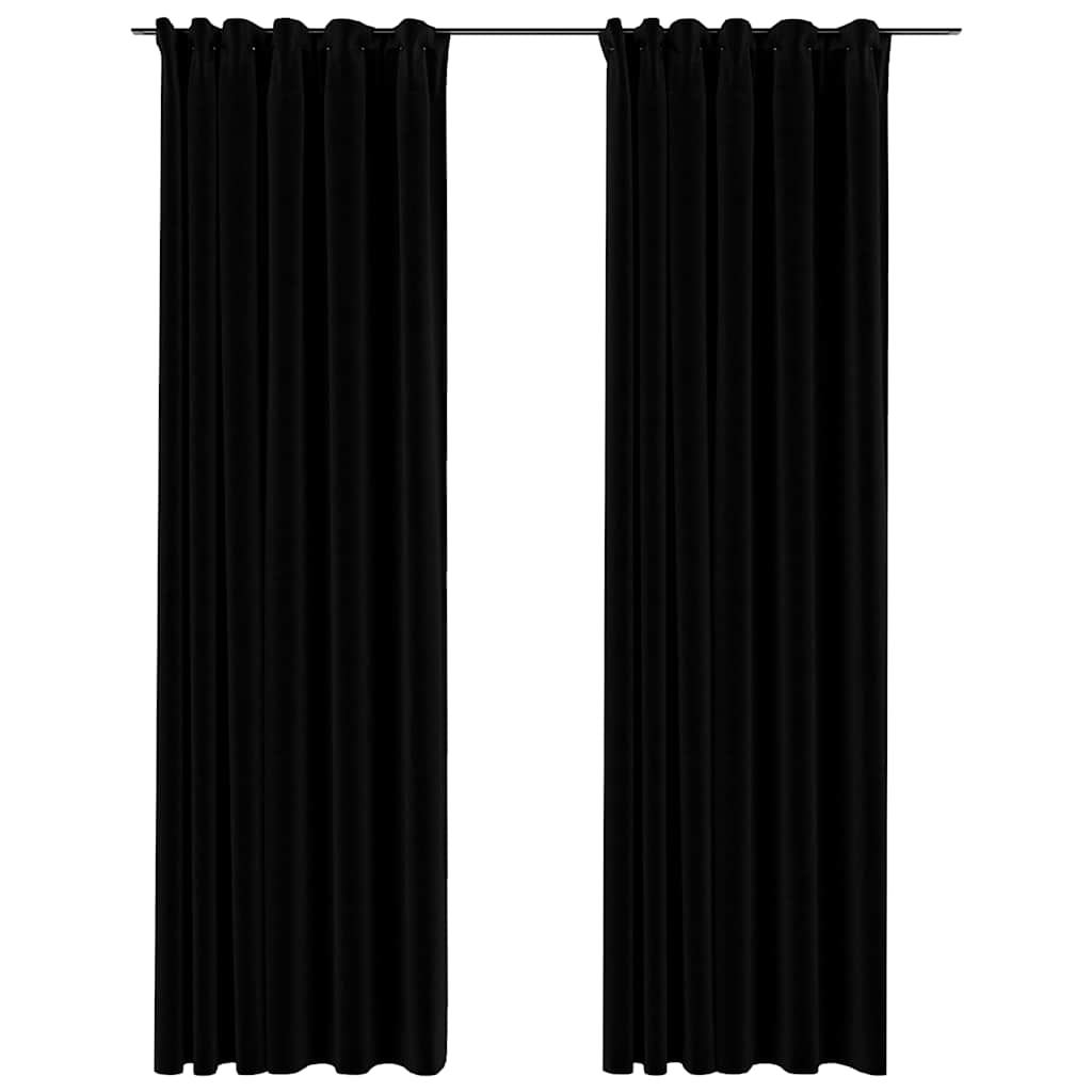 Verdunkelungsvorhänge Haken Leinenoptik 2Stk. Schwarz 140x175cm