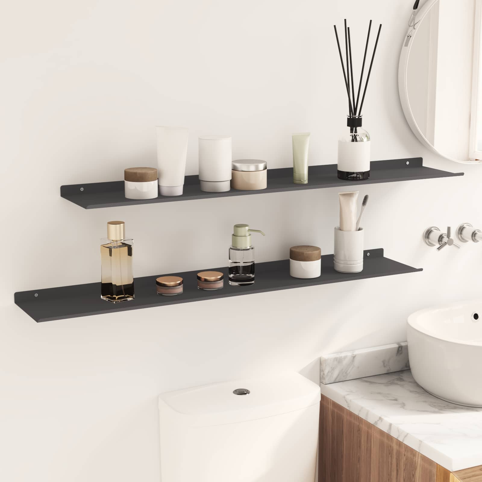 Schwebendes Regal 3 pcs Schwarz 40 x 9 x 2,5 cm Stahl