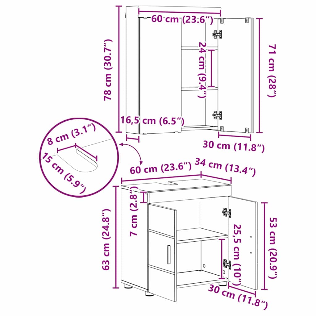 Badezimmermöbel-Set TULUM 2 pcs Weiß 60 x 34 x 63 cm