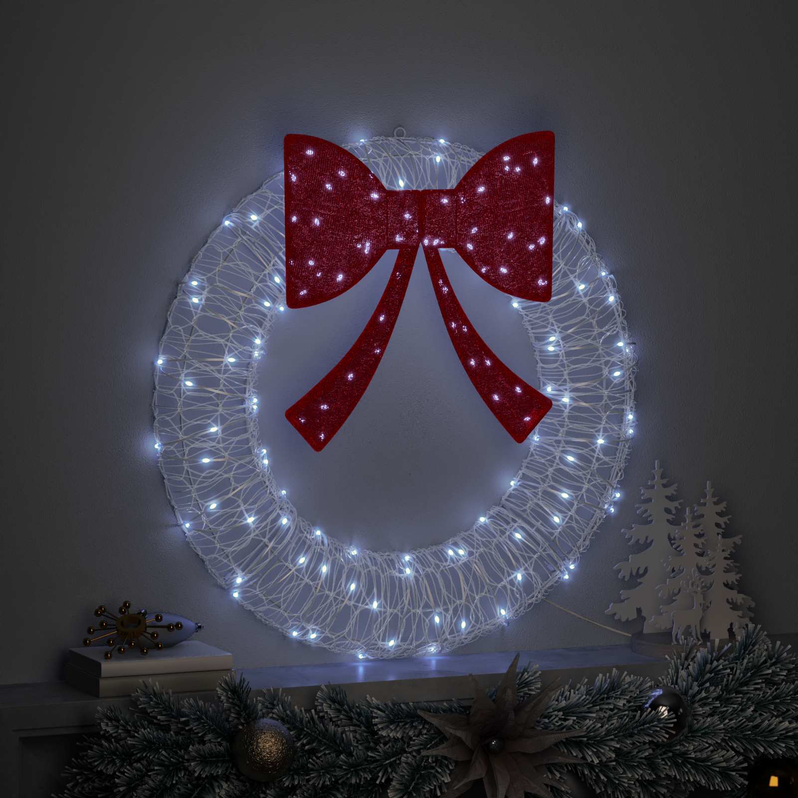 Kranz mit 60 LEDs Warmweiß 76 x 76 x 8,5 cm Acryl