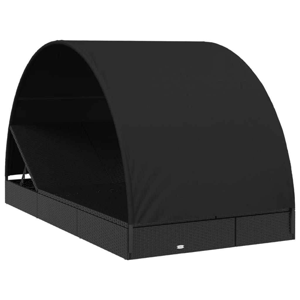 2-Personen-Sonnenliege mit Dach Braun 211x112x140 Poly Rattan