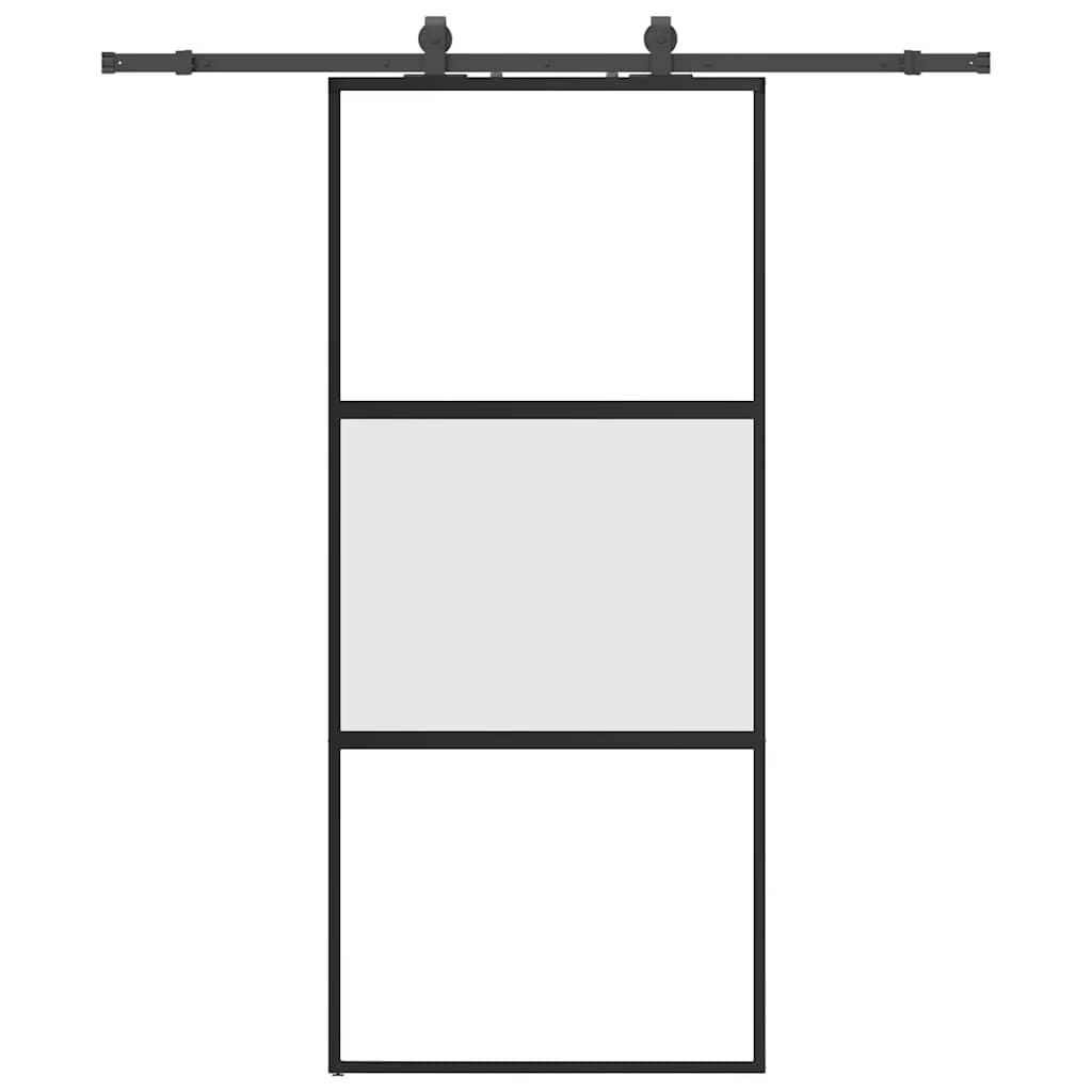 Schiebetür mit Beschlag Schwarz 76x205 cm Hartglas