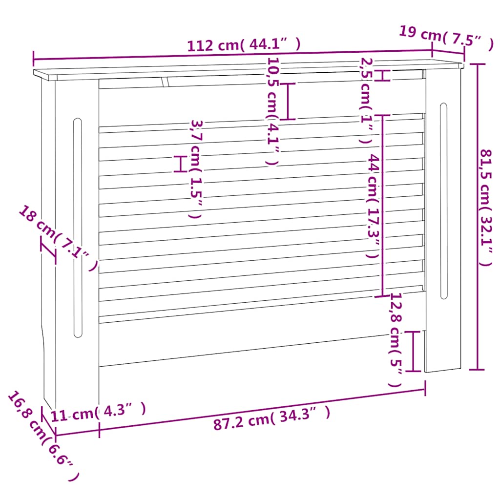 Heizkörperabdeckung Weiß 112×19×81,5 cm MDF