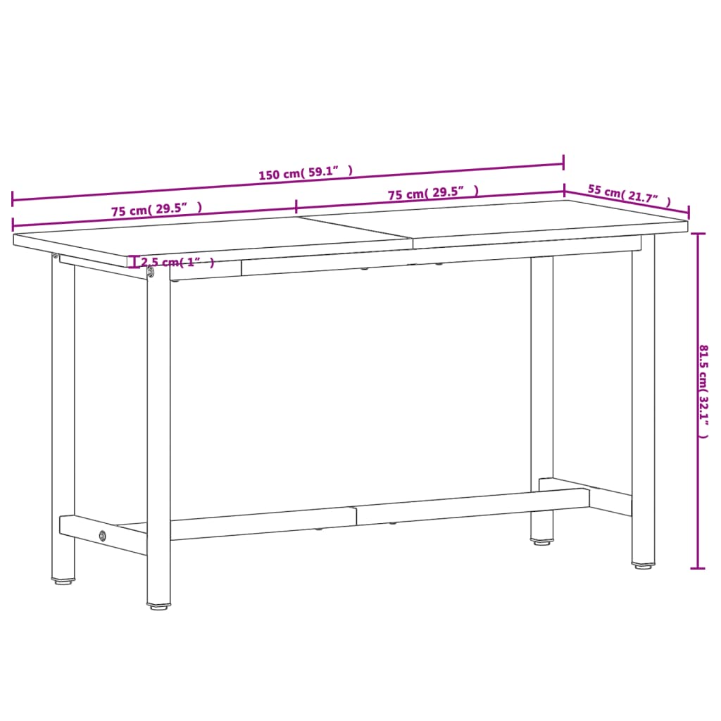 Werkbank 80x55x81,5 cm Massivholz Buche und Metall