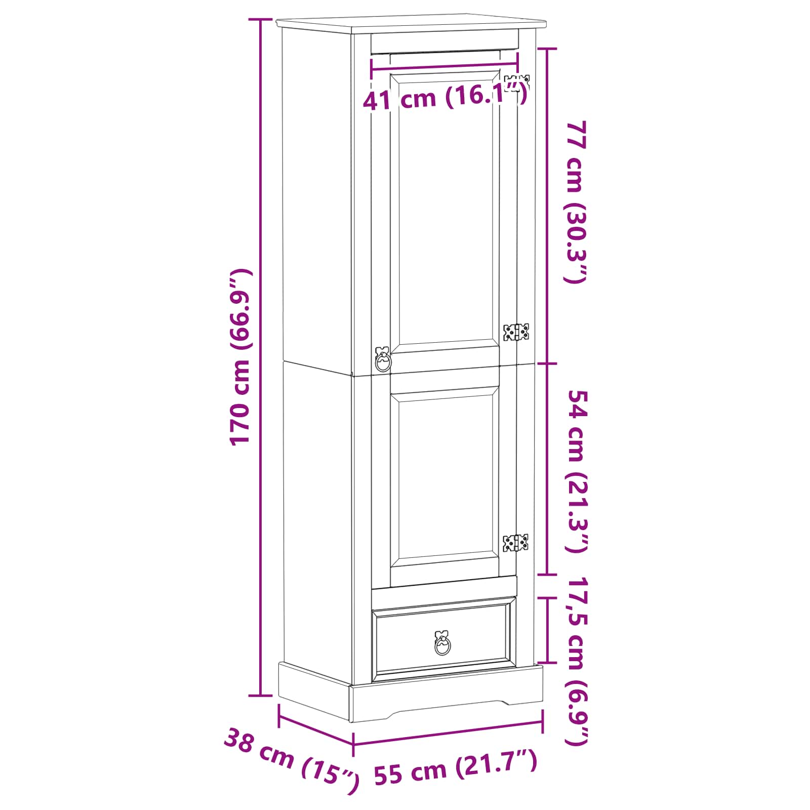 Kleiderschrank Corona 55x38x170 cm Massivholz Kiefer