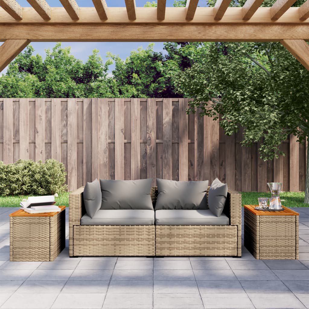 Garten-Beistelltische 2 Stk Schwarz 55x34x37cm Poly Rattan Holz