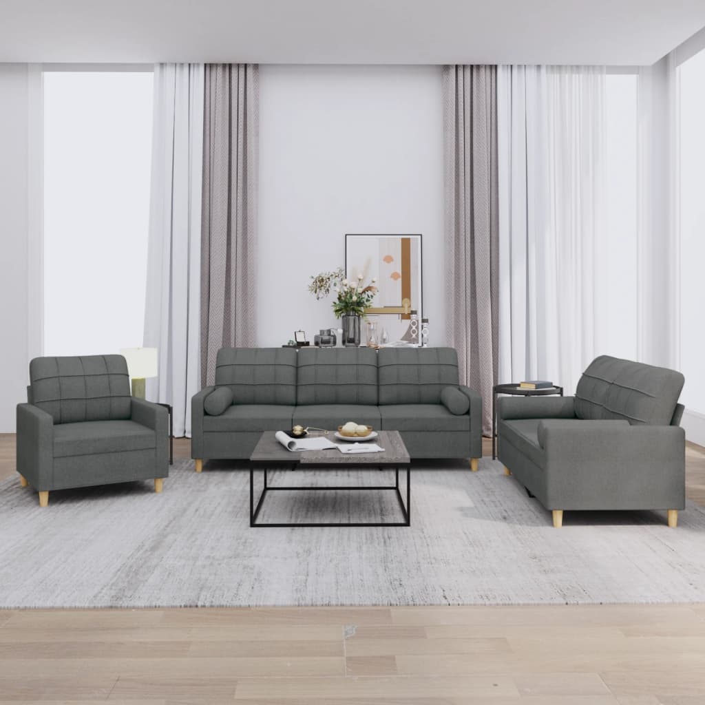 4-tlg. Sofagarnitur mit Kissen Braun Stoff