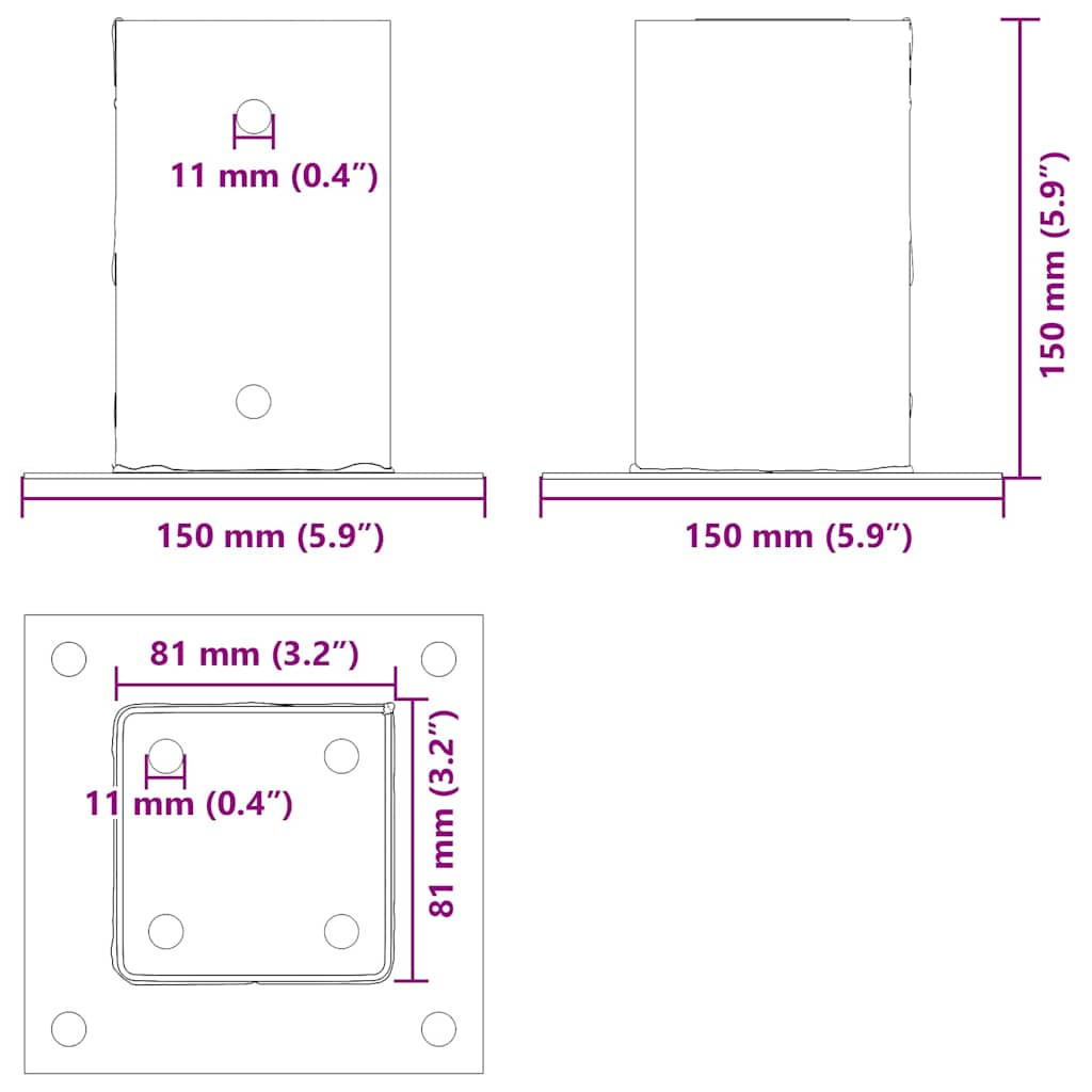 Pfostenträger Quadratisch 4Stk. Silber 46x46mm Verzinkter Stahl