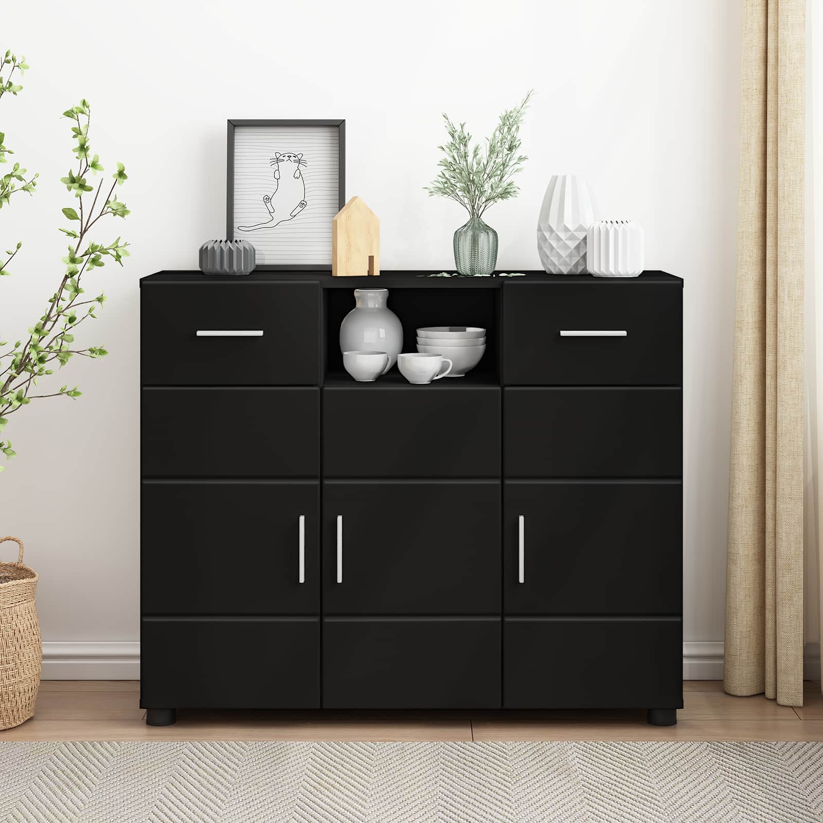 Highboard mit Regal FLORIN Weiß 60 x 35 x 182 cm Holzwerkstoff