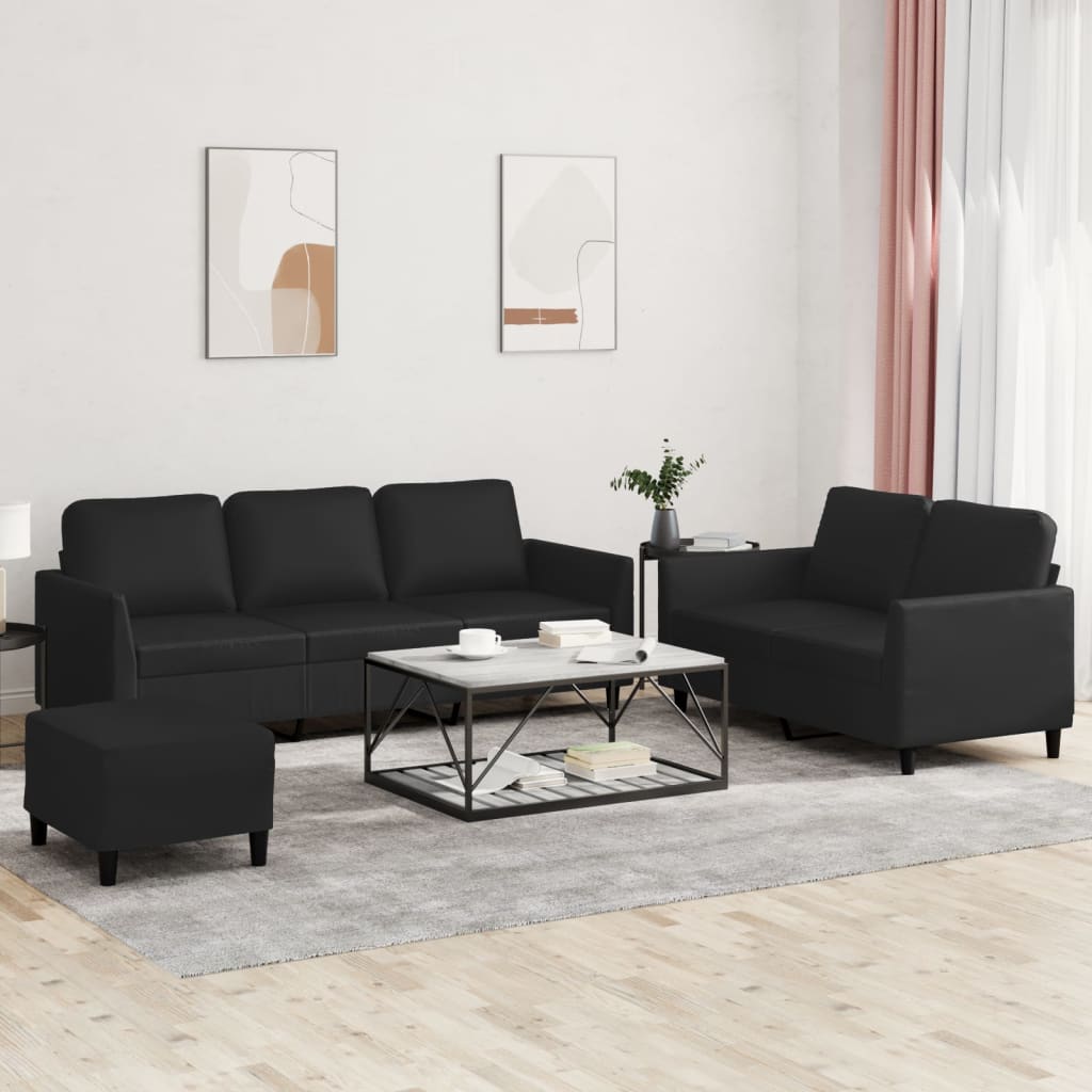 3-tlg. Sofagarnitur mit Kissen Creme Kunstleder