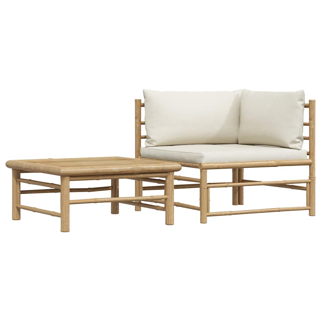 3-tlg. Garten-Lounge-Set mit Kissen Bambus