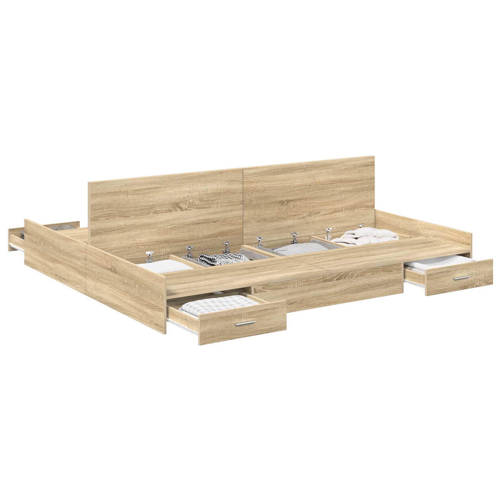 Aufbewahrungsbettgestell Weiß 200 x 200 cm Holzwerkstoff