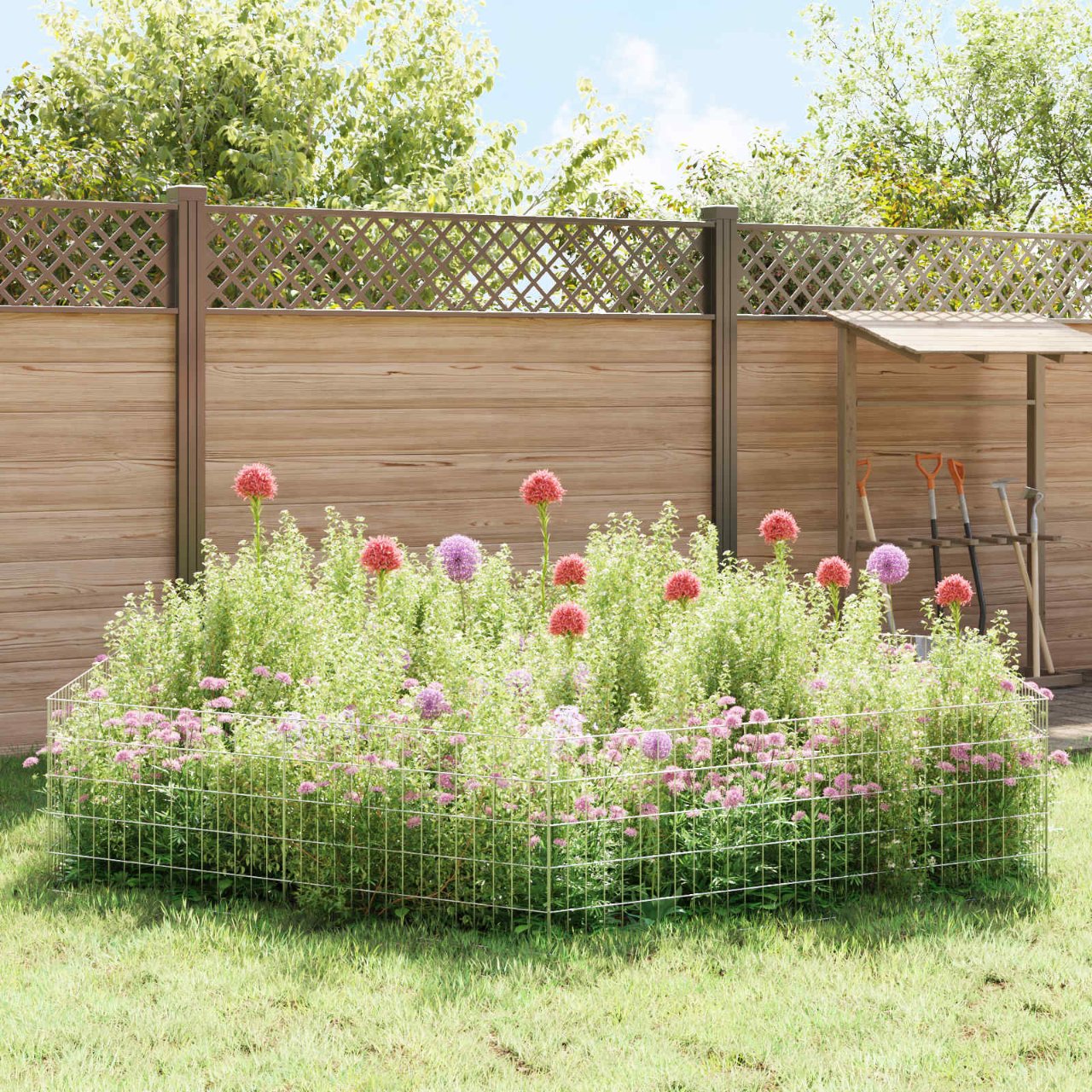 Gartenzaun mit Pfählen 12 pcs 35 x 30 cm Mesh Verzinkter Stahl