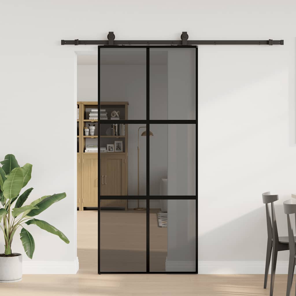 Schiebetür mit Beschlag Schwarz 76x205 cm Hartglas