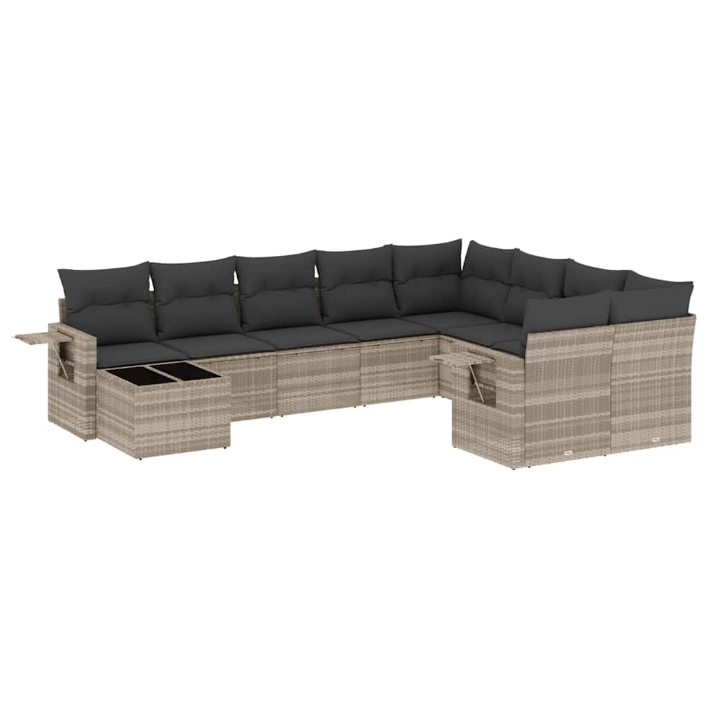 10-tlg. Garten-Sofagarnitur mit Kissen Schwarz Poly Rattan