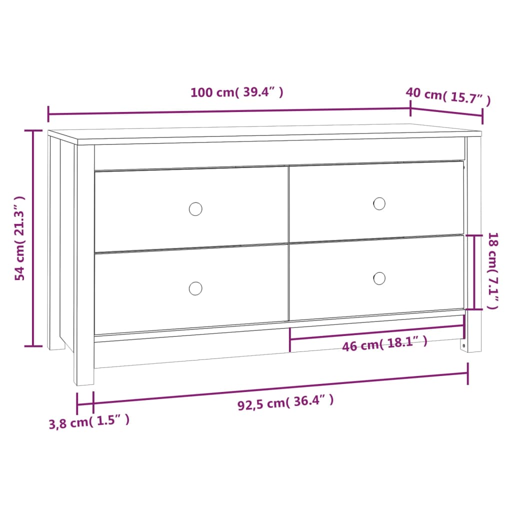 Beistellschrank 100x40x72 cm Massivholz Kiefer