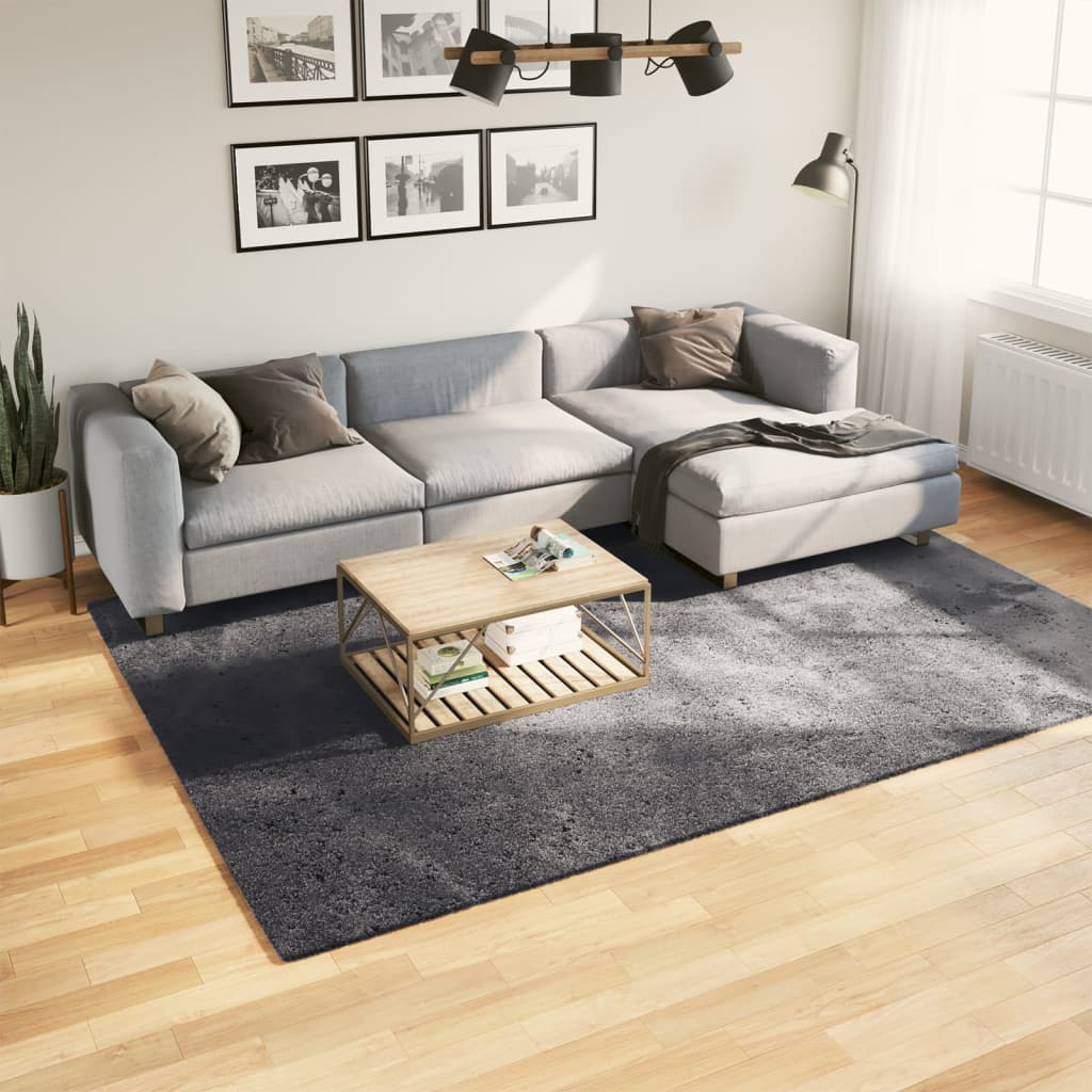 Teppich HUARTE Kurzflor Weich und Waschbar Anthrazit 60x110 cm