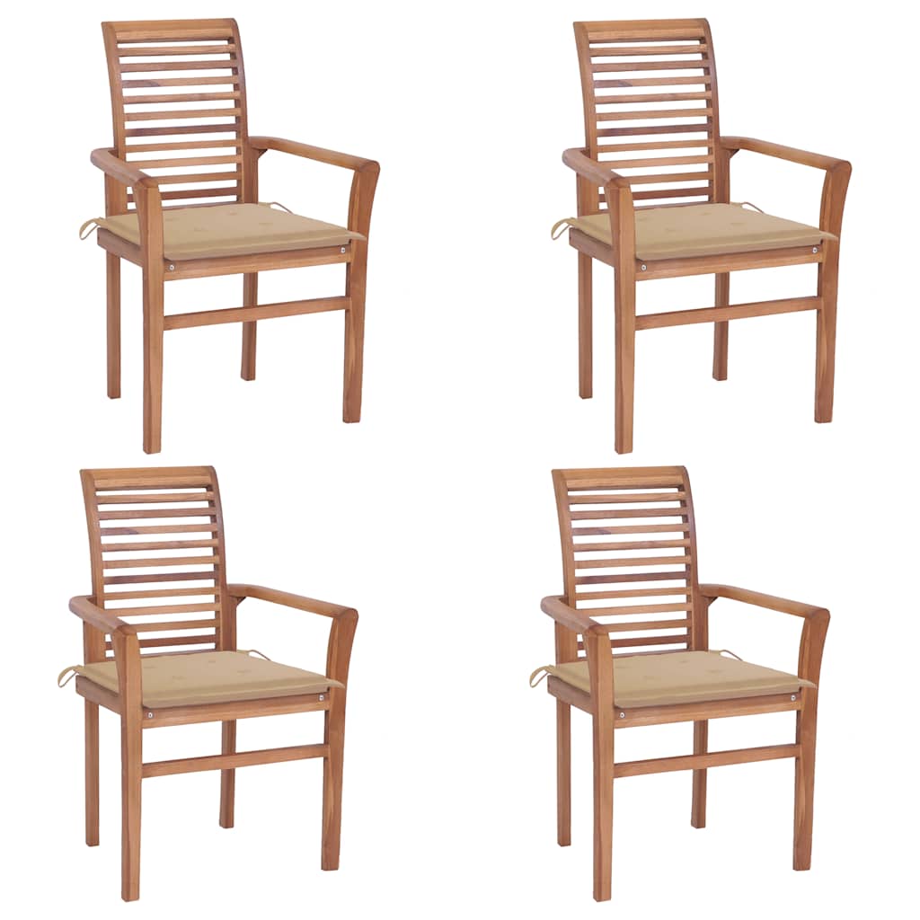 Essstühle 4 Stk. mit Anthrazit Kissen Massivholz Teak