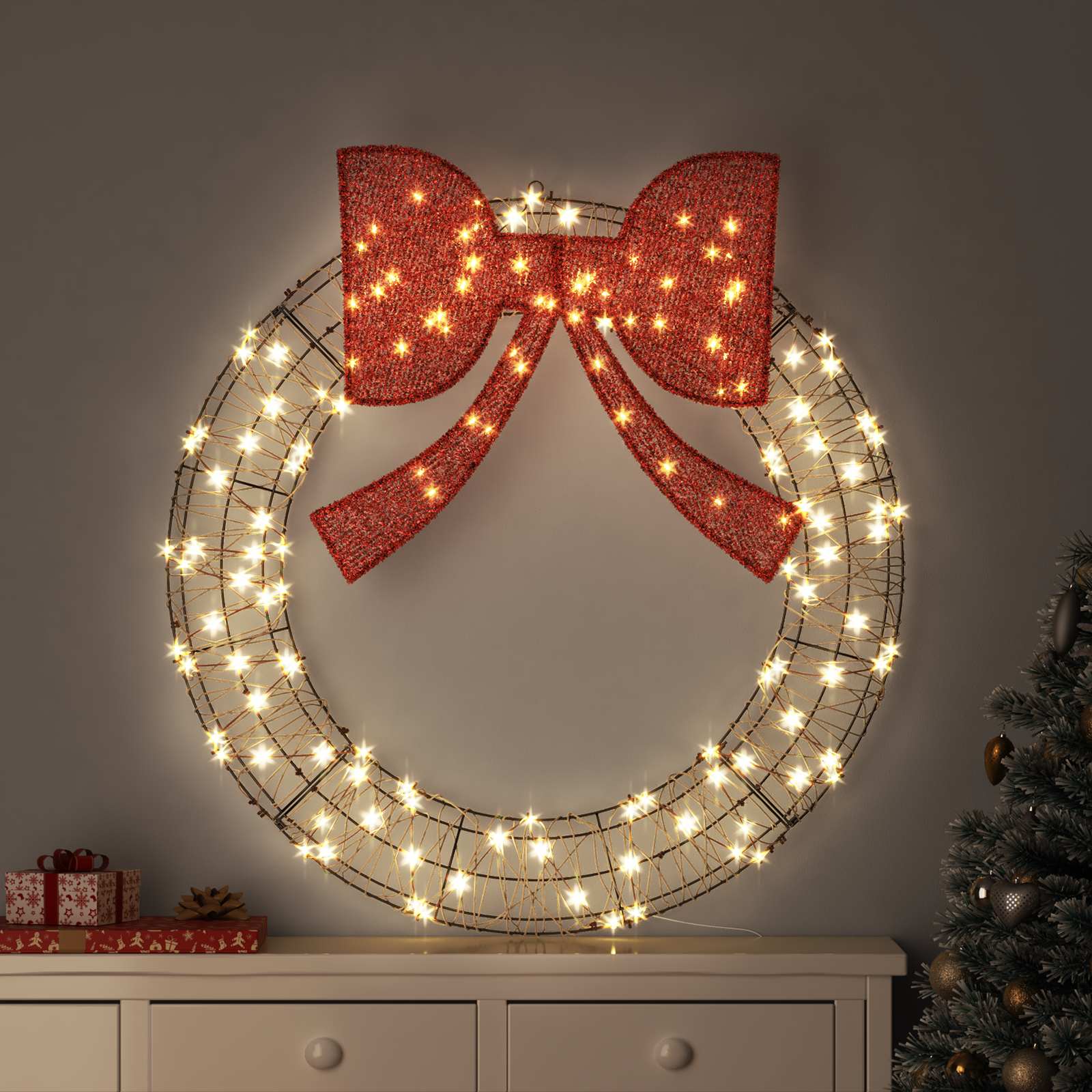 Kranz mit 60 LEDs Warmweiß 76 x 76 x 8 cm PET