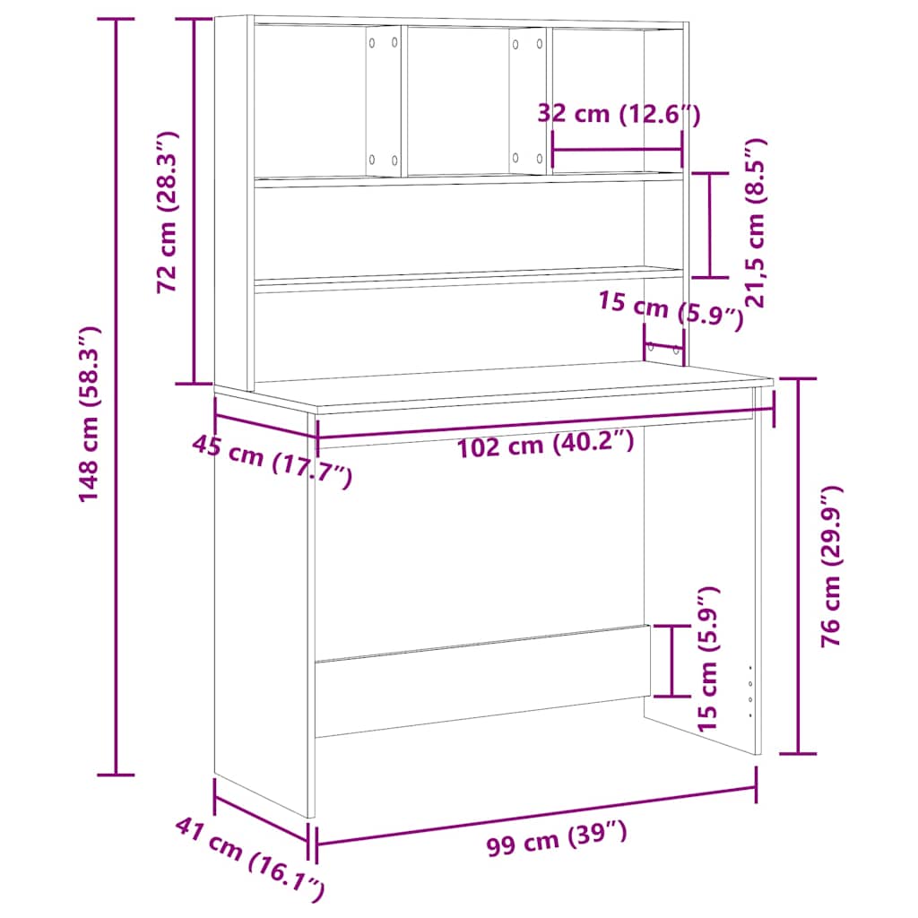 Schreibtisch mit Regal Weiß 102x45x148 cm Holzwerkstoff