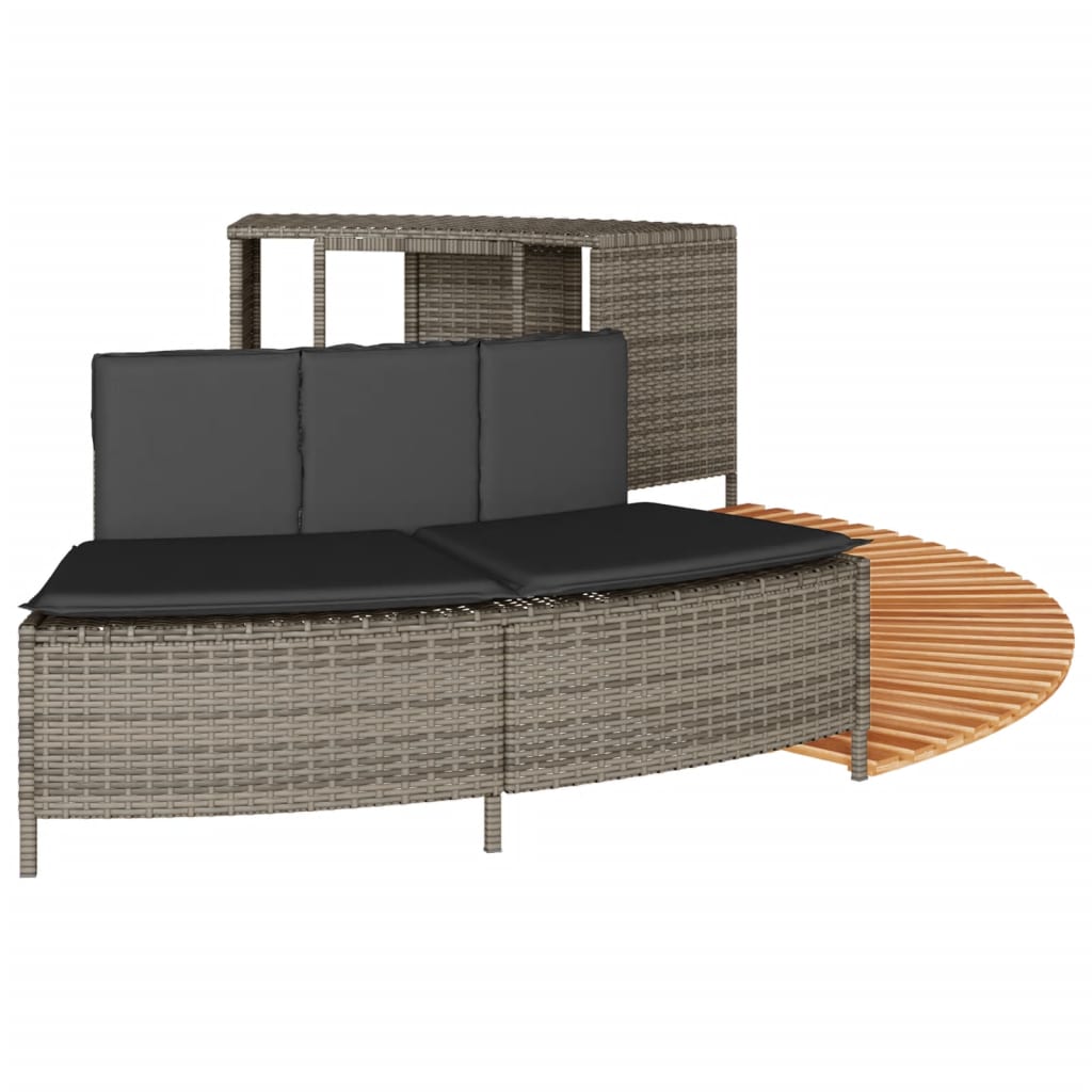 Whirlpool-Umrandung Schwarz Poly-Rattan und Massivholz Akazie