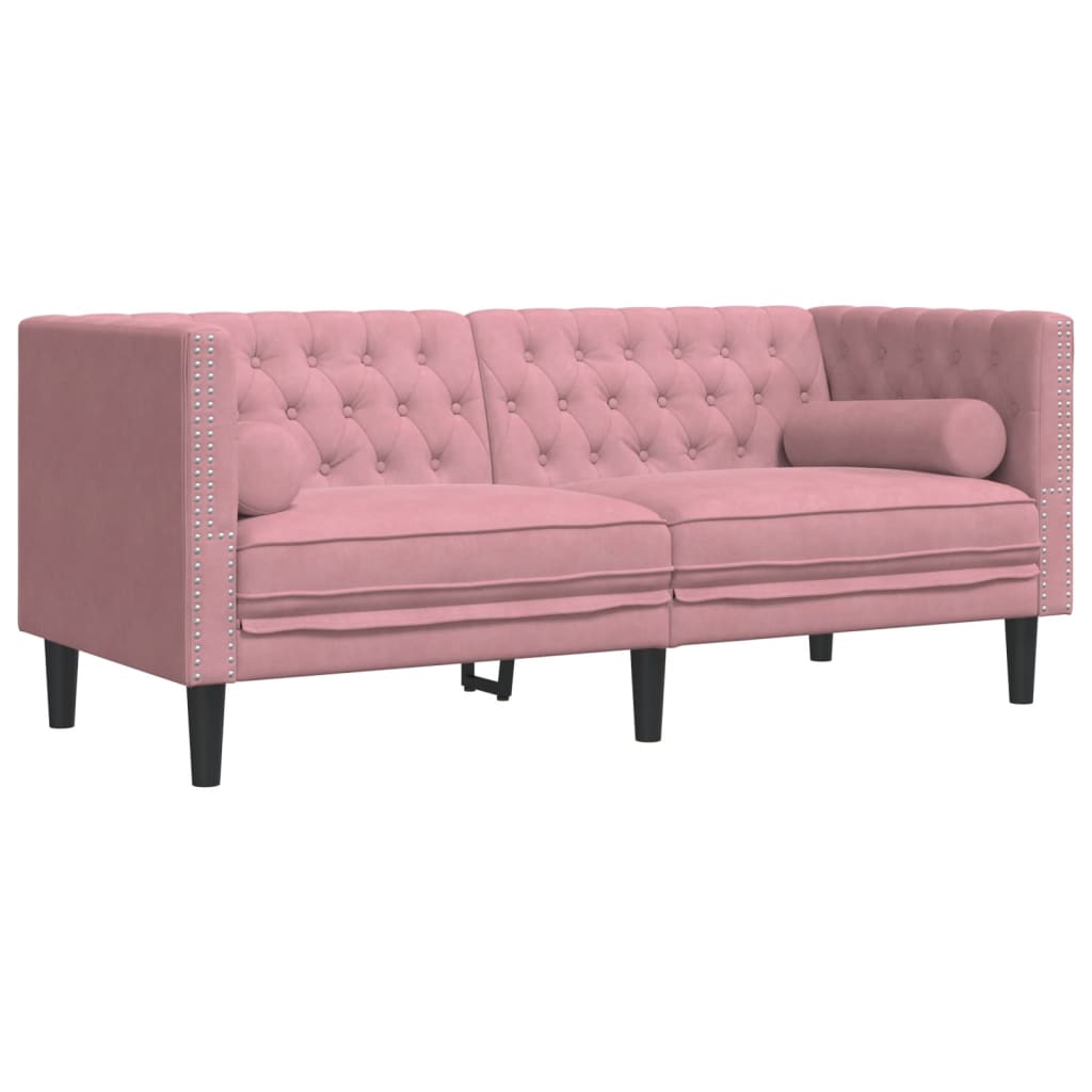 3-tlg. Chesterfield-Sofa-Set mit Nackenrollen Hellgrau Samt