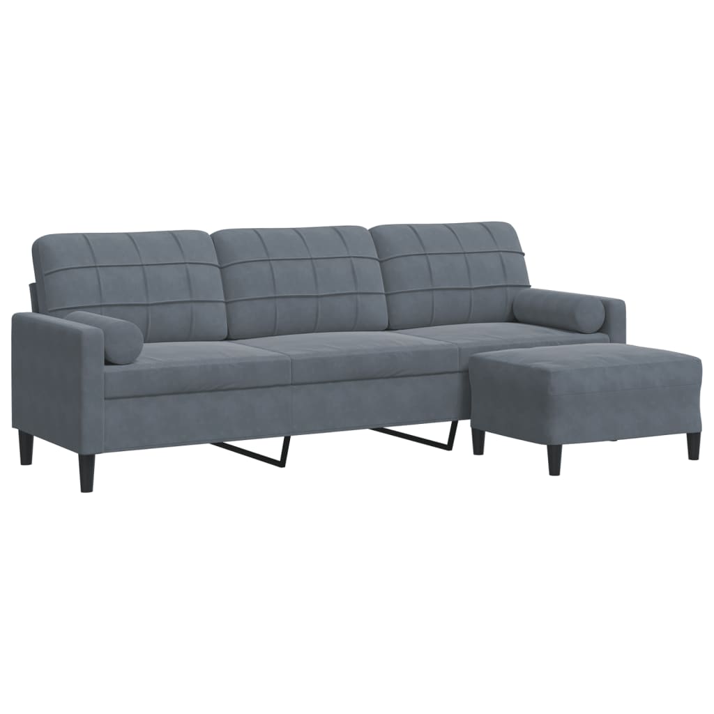 3-Sitzer-Sofa mit Hocker Hellgrau 180 cm Samt