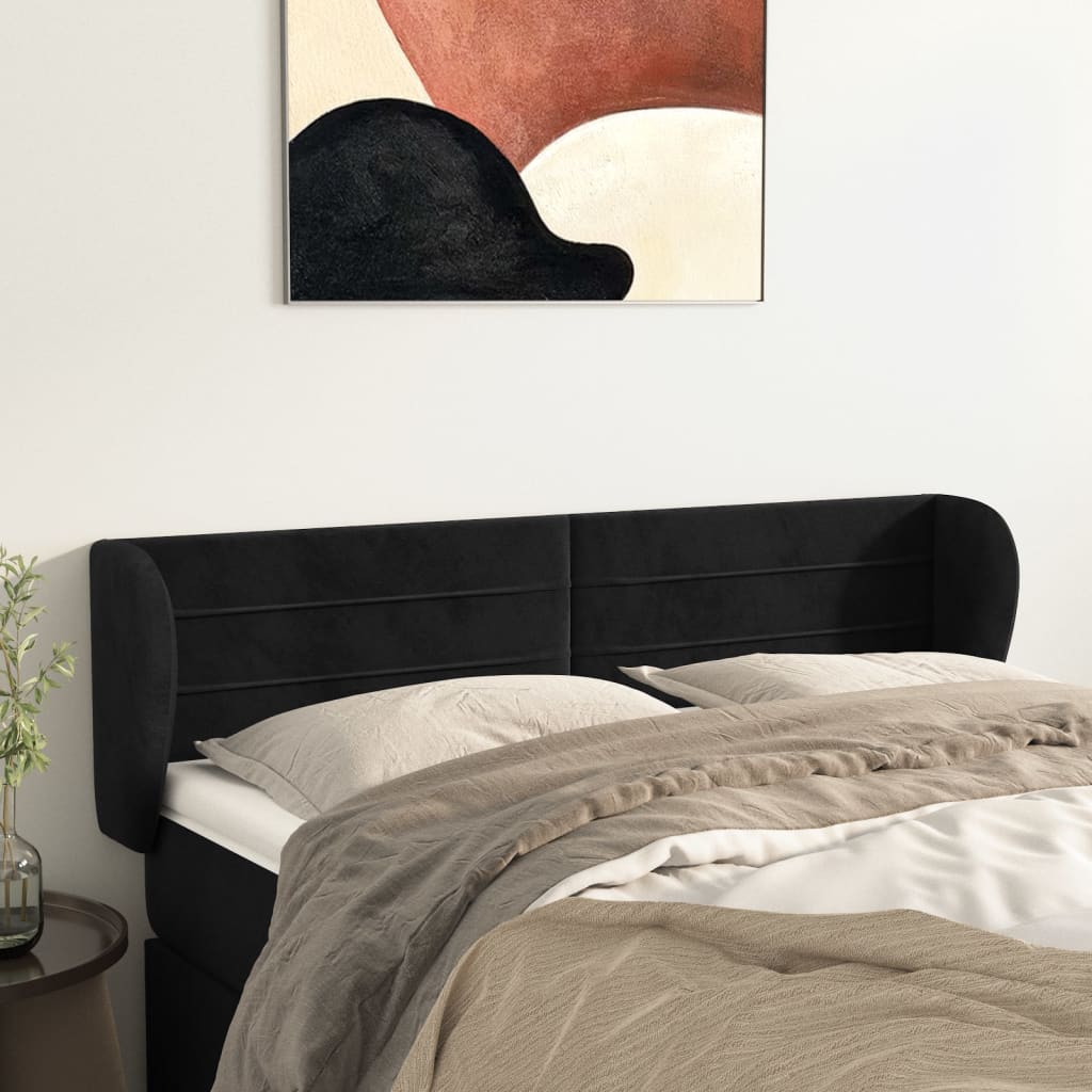 Kopfteil mit Ohren Dunkelblau 203x23x118/128 cm Samt