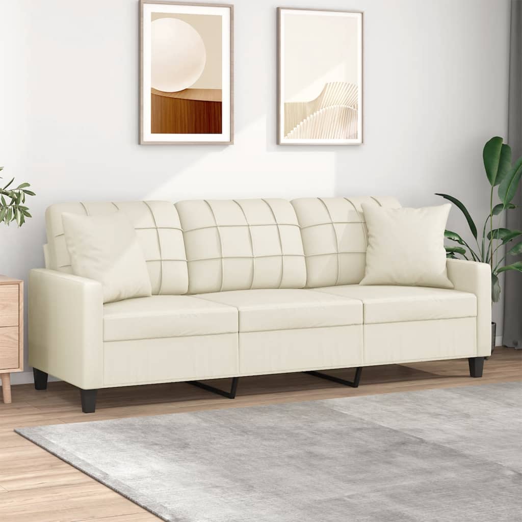 3-Sitzer-Sofa mit Zierkissen Schwarz 180 cm Kunstleder