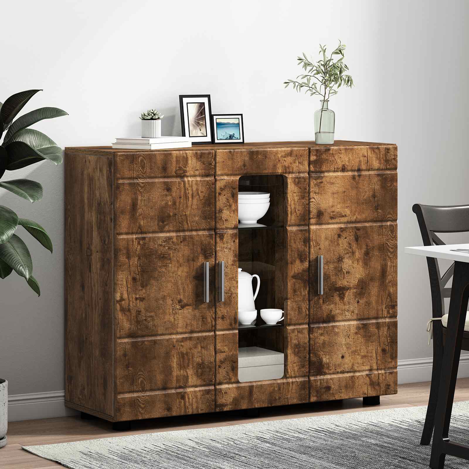Highboard mit Regal FLORIN Weiß 60 x 35 x 182 cm Holzwerkstoff