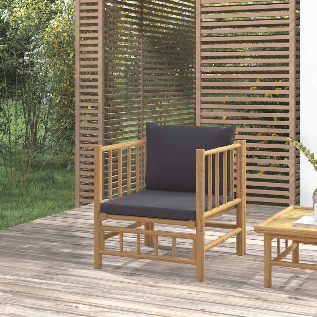 3-tlg. Garten-Lounge-Set mit Kissen Creme Bambus