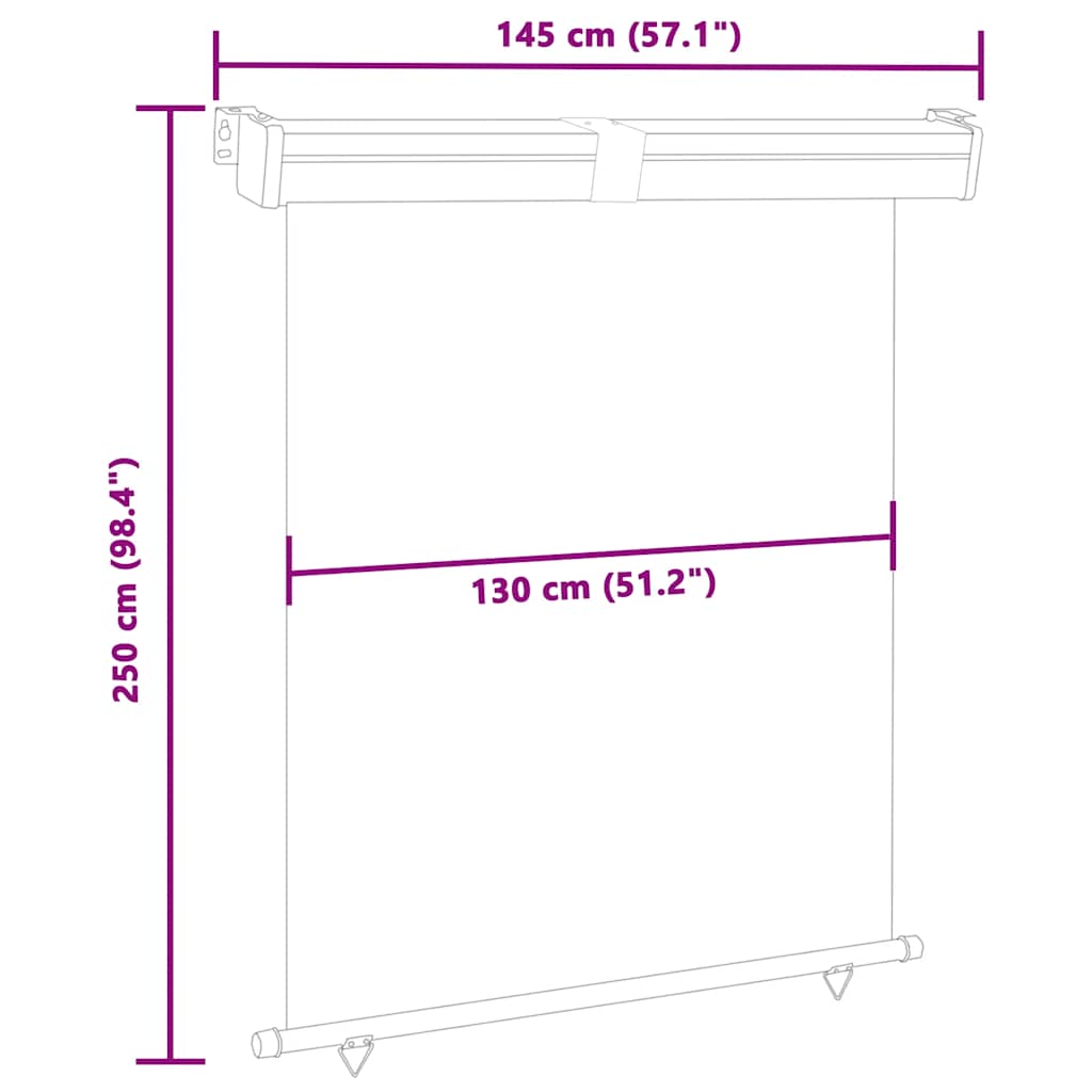 Balkon Seitenmarkise 60 x 250 cm 100% Polyester Eisen Stahl