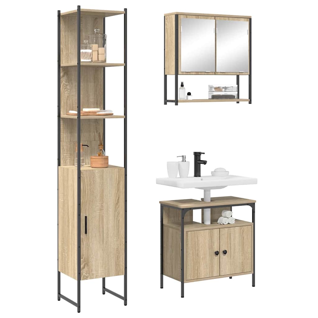 3-tlg. Badmöbel-Set Schwarz Holzwerkstoff