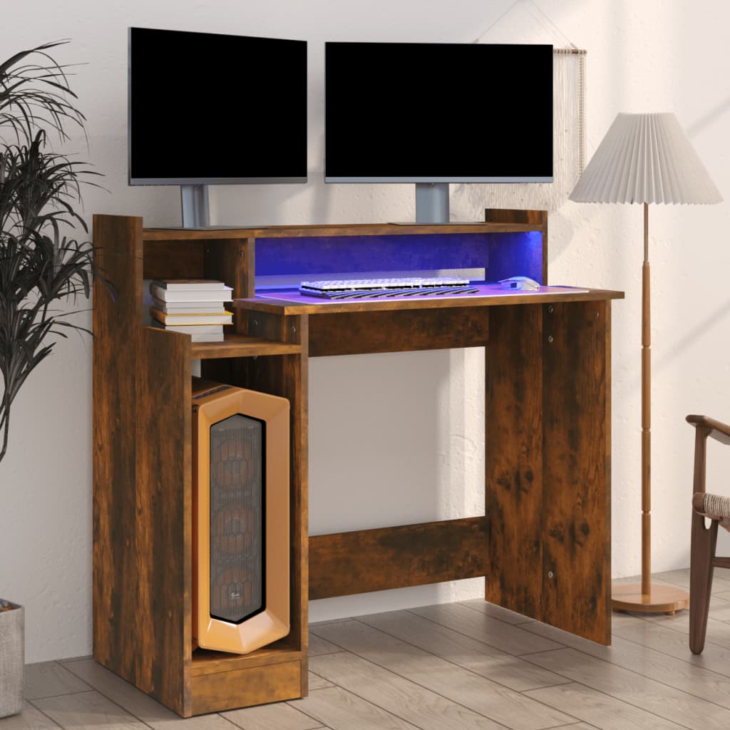 Schreibtisch mit LEDs Weiß 97x45x90 cm Holzwerkstoff